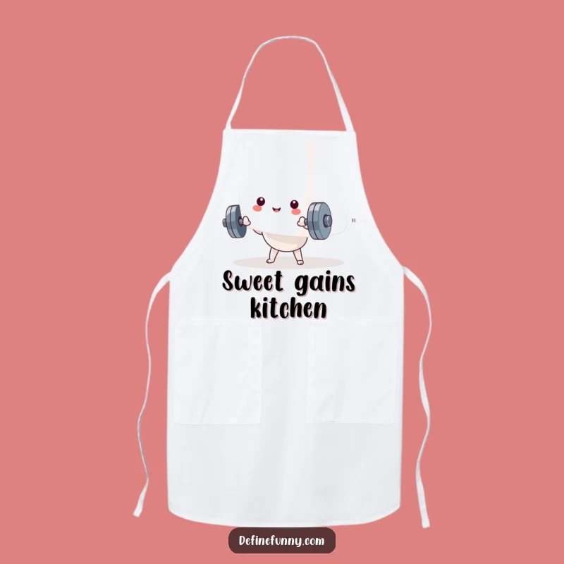 Funny Kawaii Dumbbell Marshmallow Apron: Cook with Comedy and Sweetness!
