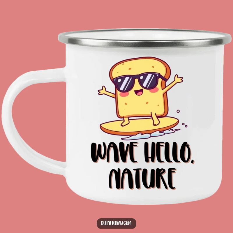 Funny Kawaii Toast Surfing Crumb Camping Mug - Rugged & Hilarious Outdoor Gift