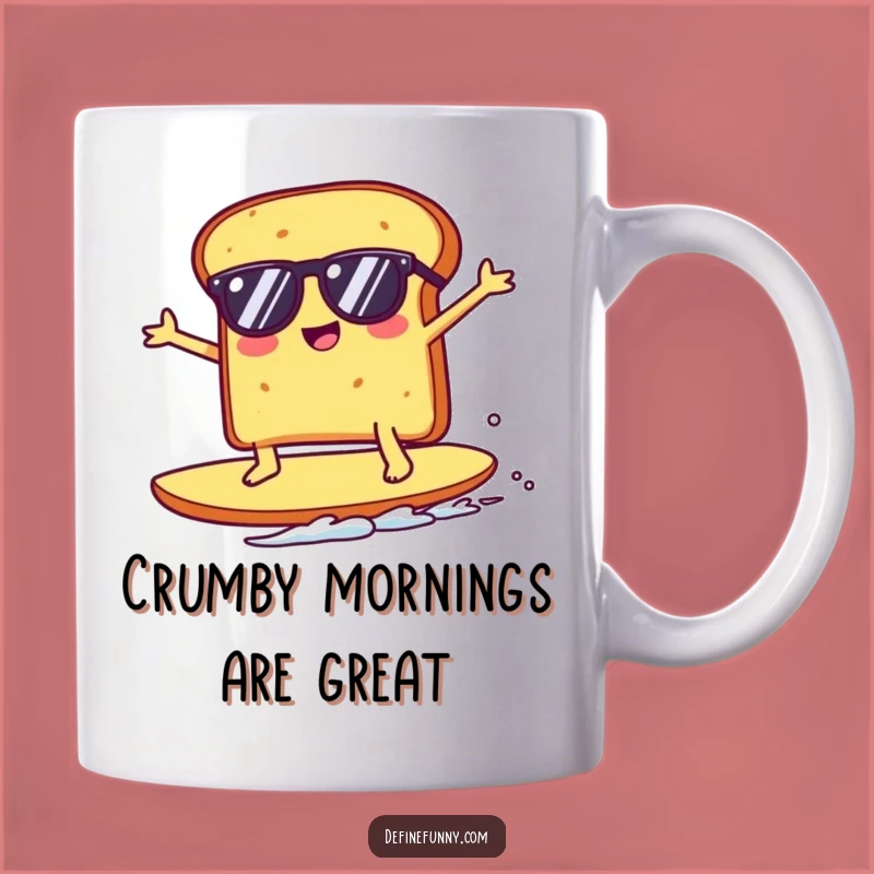 Funny Kawaii Toast Surfing Crumb Mug - Hilarious Breakfast Gift for Surfer Dudes
