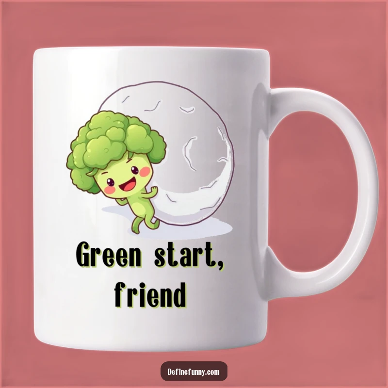 Funny Broccoli Snowball Mug: Optimistic Veggie Pushing Hill Gift