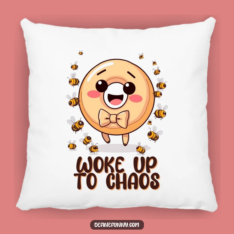 Funny Donut Bee Chase Pillow: Cozy Comfort with a Hilarious Design