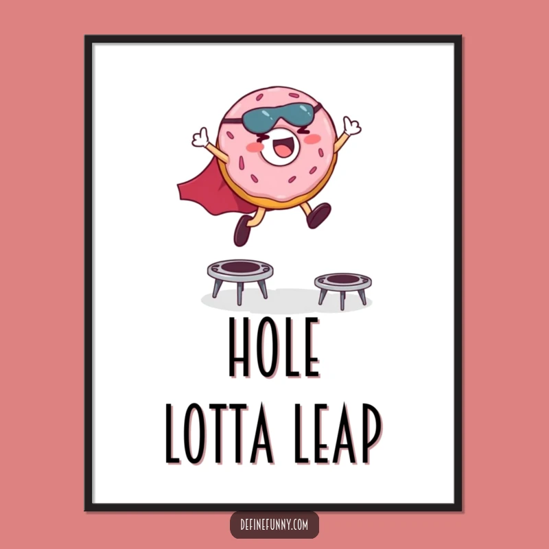 Funny Superhero Donut Digital Art: Giggling Hero Leaping Trampolines Print