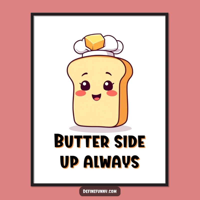 Funny Bread Chef Slipping on Butter Poster: Hilarious Kitchen Wall Art