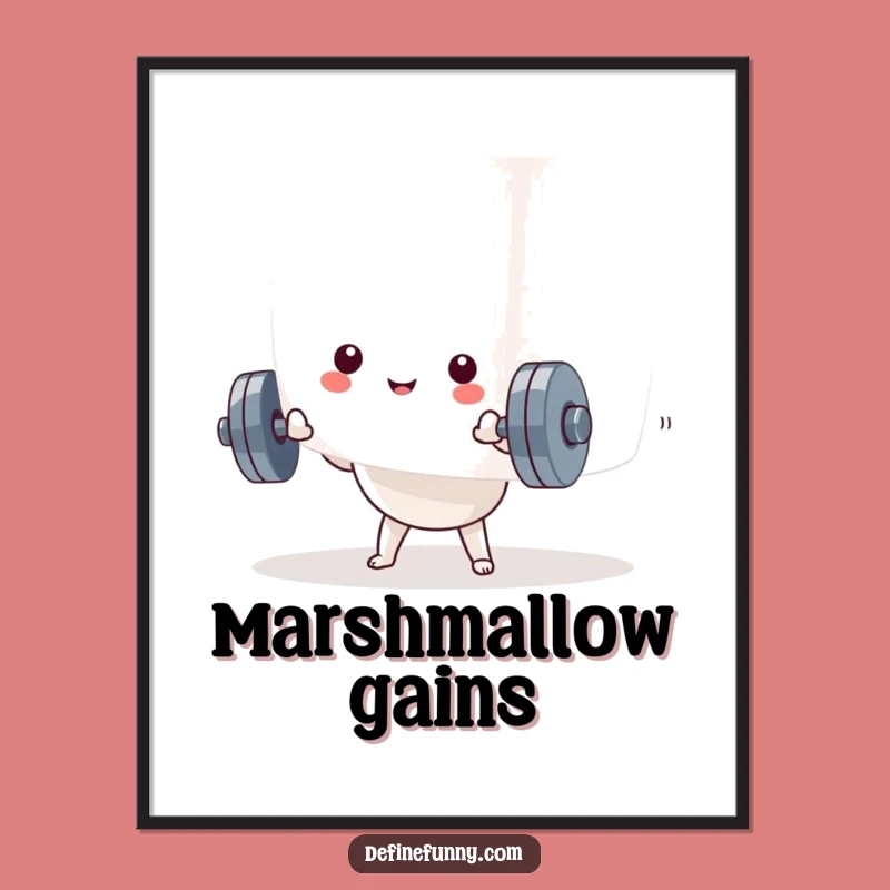 Funny Kawaii Dumbbell Marshmallow Poster: Hilarious Art for Your Gym or Kitchen!