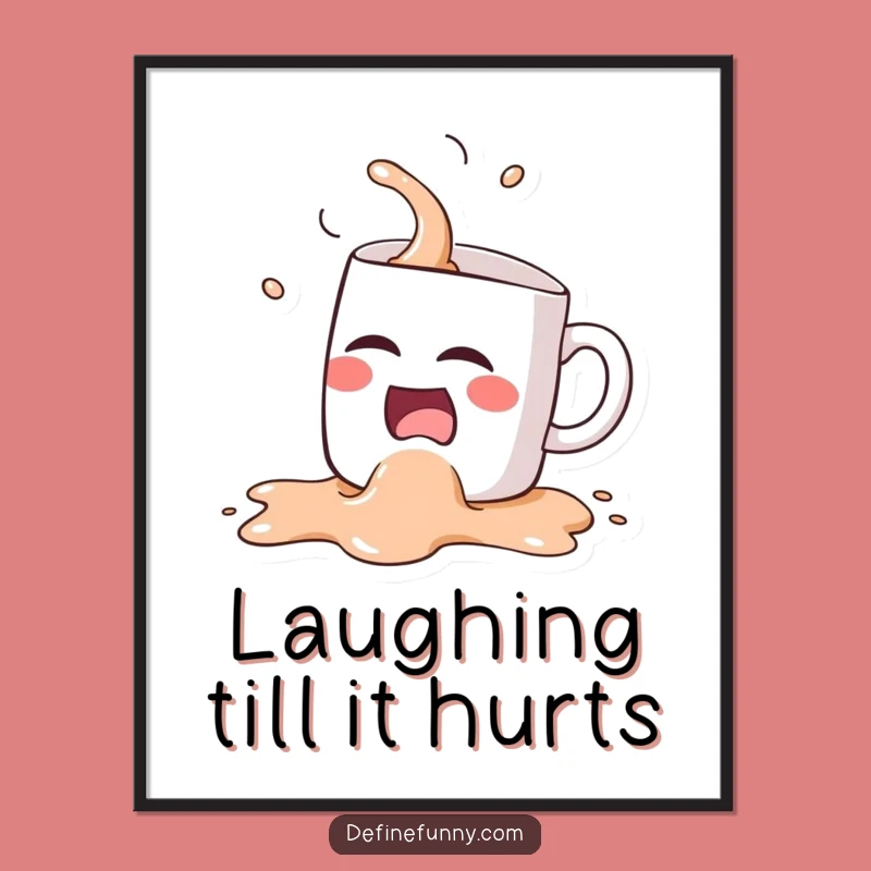 Funny Kawaii Coffee Mug Spill Poster - Hilarious Wall Art for Cafes