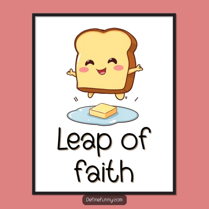 Funny Toast Jumping Butter Poster: Hilarious Breakfast Character Art for Wall Decor