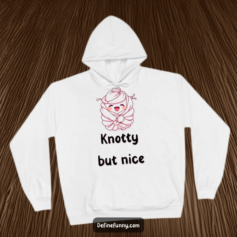 Funny Hoodie: Giggling pile of laundry character comically tied in knots, offering humorous comfort and a relatable take on chores.
