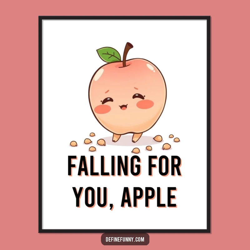 Free Printable Shy Apple Wall Art: Funny Tripping Fruit Downloadable Decor