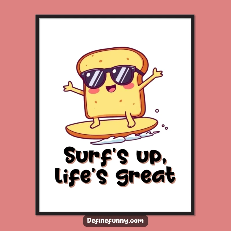 Free Printable Wall Art: Funny Kawaii Toast Surfer, Hilarious Downloadable Decor