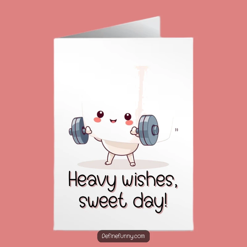 Free Printable Funny Birthday Card: Kawaii Dumbbell & Marshmallow DIY Gift
