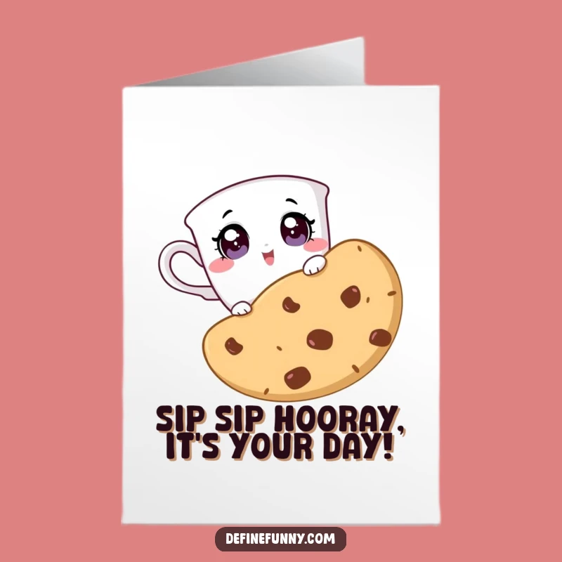 Free Printable Birthday Card: Surprised Teacup & Cookie, Funny Downloadable Gift