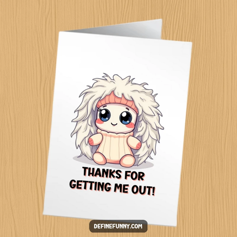 Funny Free Printable Thank You Card: A googly-eyed Kawaii sock makes a comical escape from a dryer lint monster.