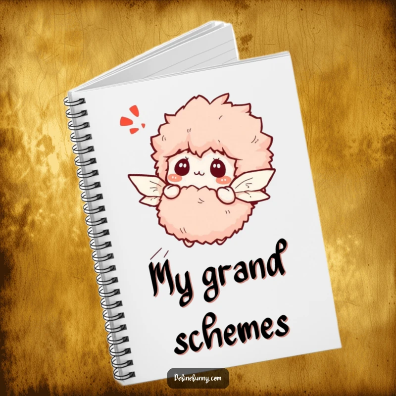 Funny bewildered slipper character attempting flight with paper wings, on a notebook cover.