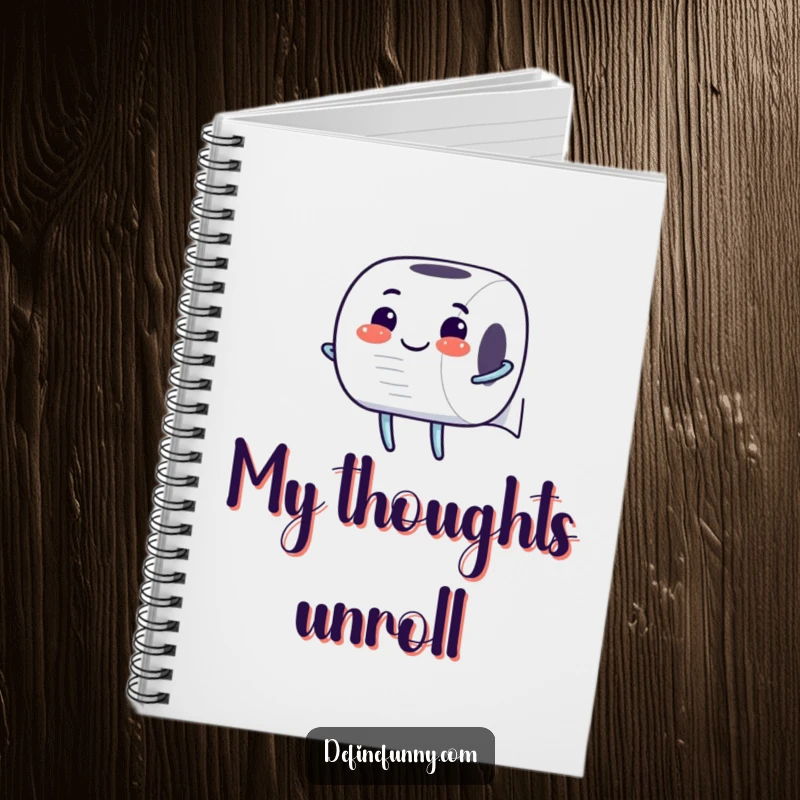 Funny Notebook: Cheerful toilet paper roll character unrolling itself with glee, inspiring humorous note-taking and idea generation.