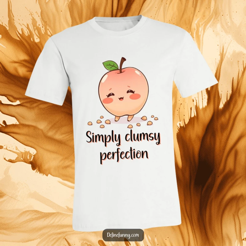 Funny shy apple character, tripping, scattering seeds, blushing cheeks, humorous apparel, great gift.